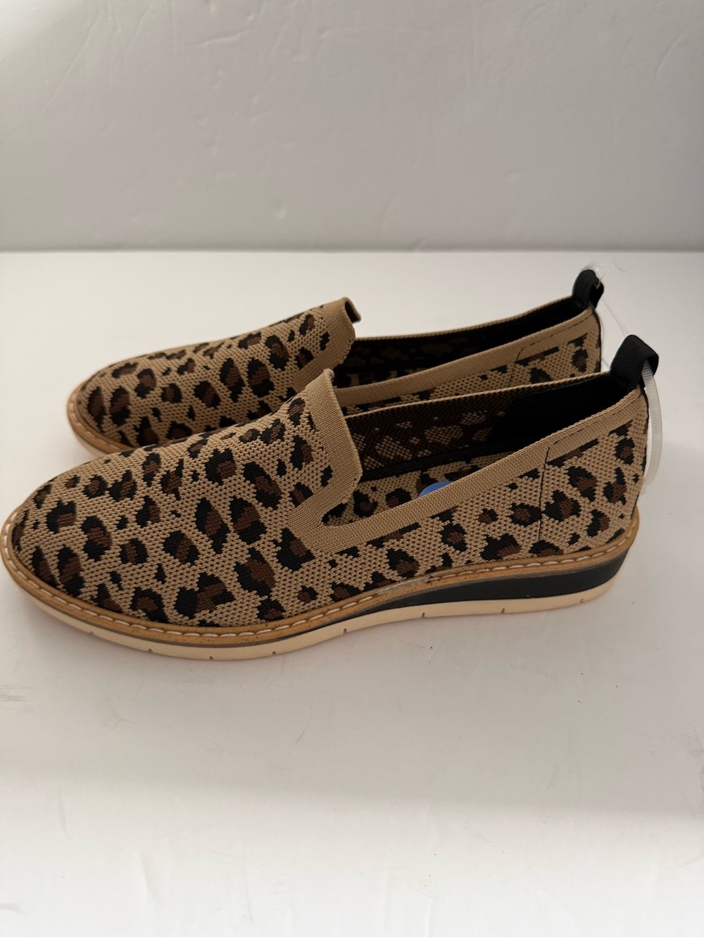 Taryn Rose Leopard Knit Slip-On Flats - Tan/Black Shoes women